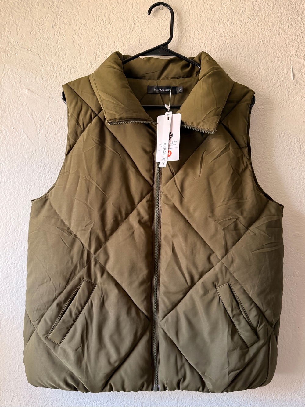 Quilted Olive Sleeveless Puffer Vest